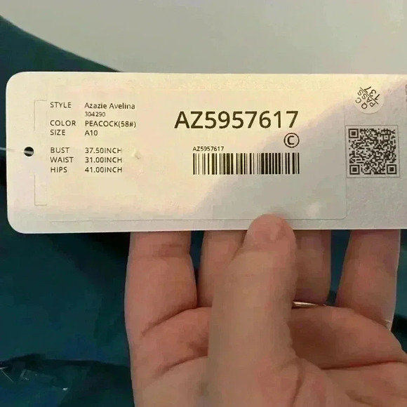 NWT Azazie Avelina A-Line V-Neck Pleated Chiffon Floor-Length Peacock Size A10 - Picture 11 of 13